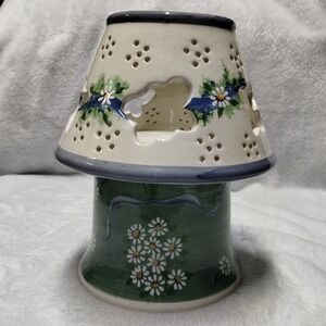 Kathy Hatch Collection Ceramic Jar Candle Holder Shade Daisy Floral Green 32143